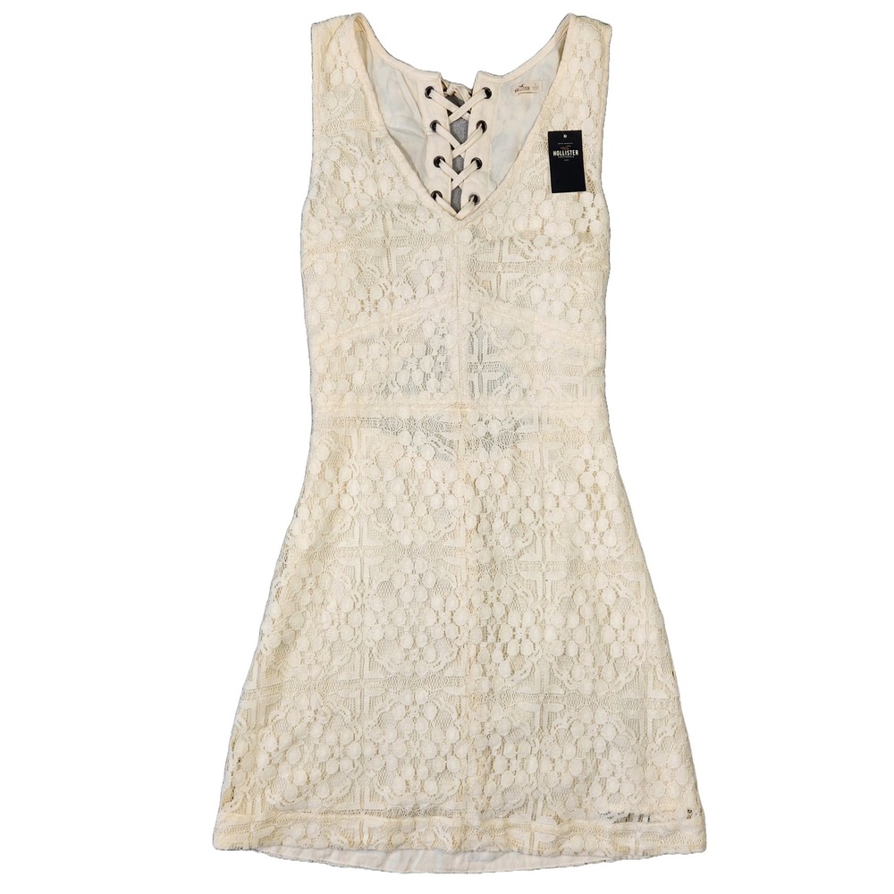 Hollister Dress Womens 1 Lace Up Back Sleeveless Ivory Boho Chic Western Summer